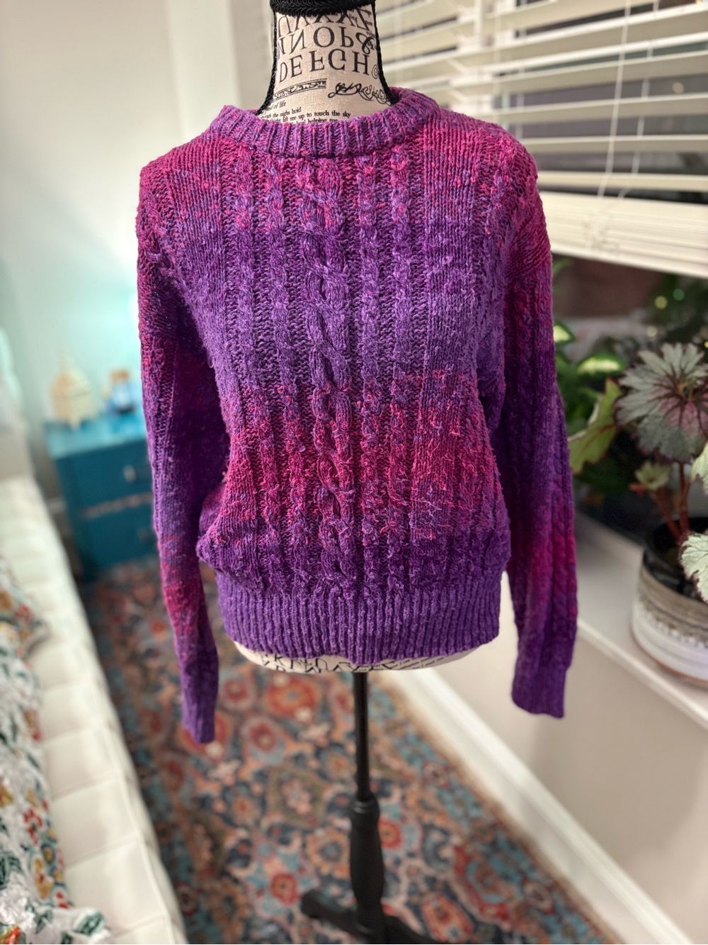 Liz Claiborne Purple & Pink Cable Knit Crewneck Sweater